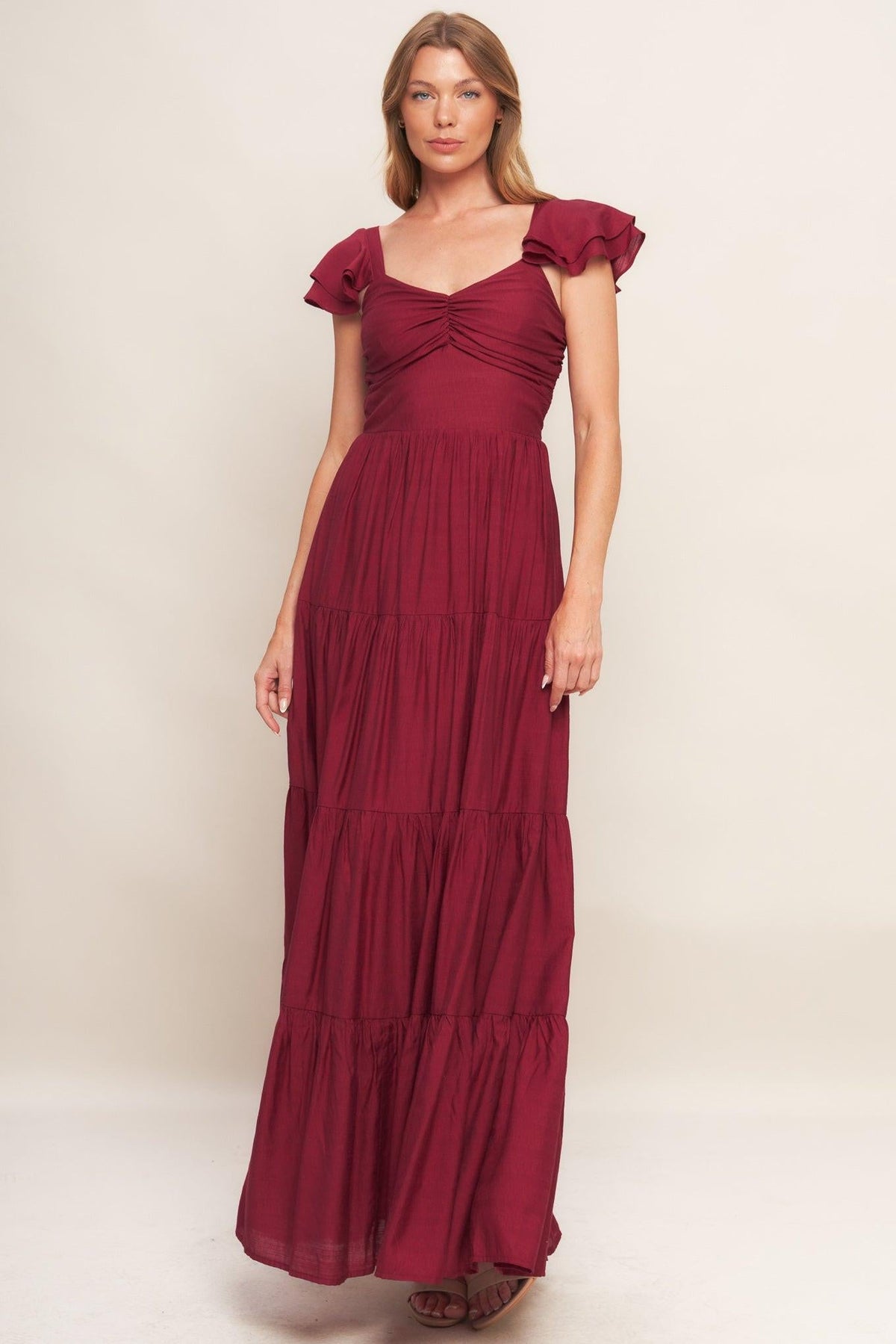 SUMMER MILK DEEP RED WOVEN MAXI DRESS