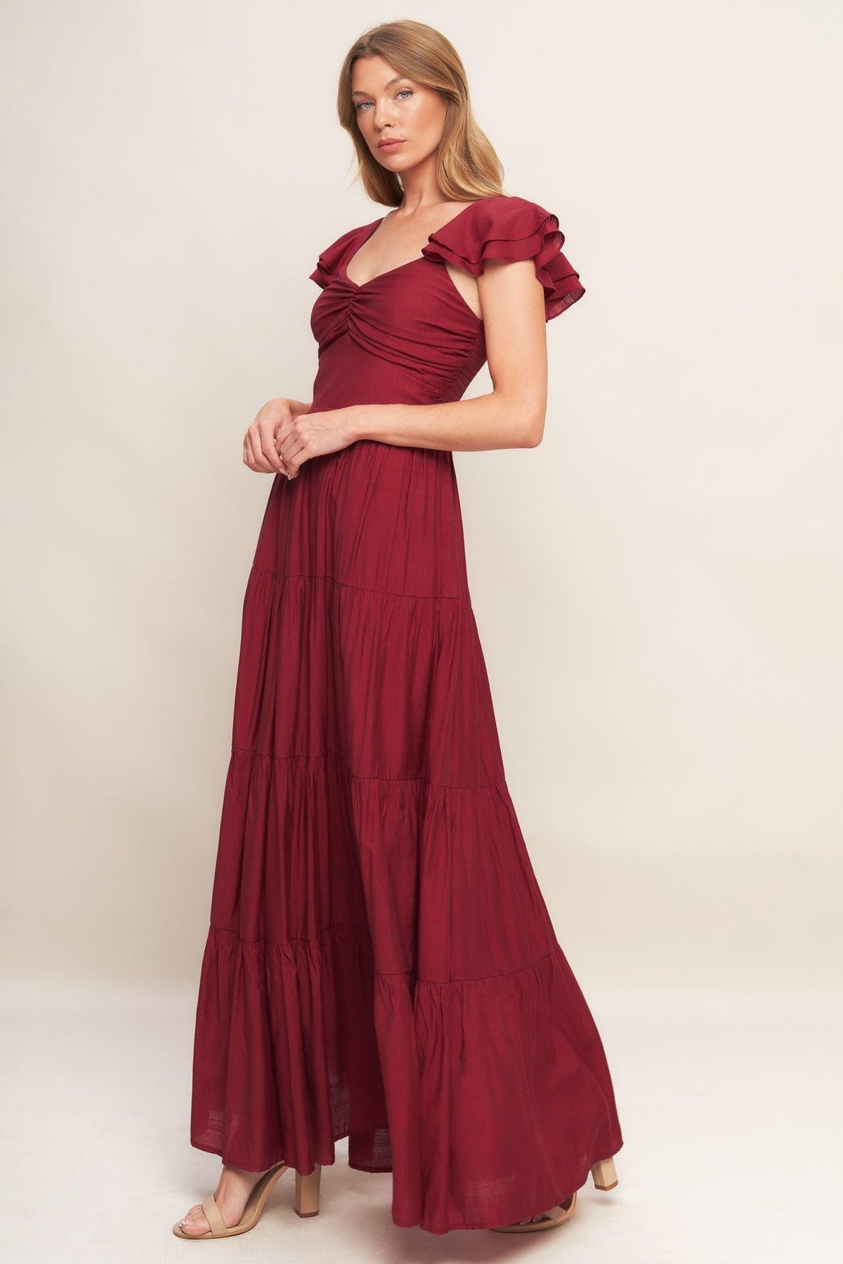 SUMMER MILK DEEP RED WOVEN MAXI DRESS