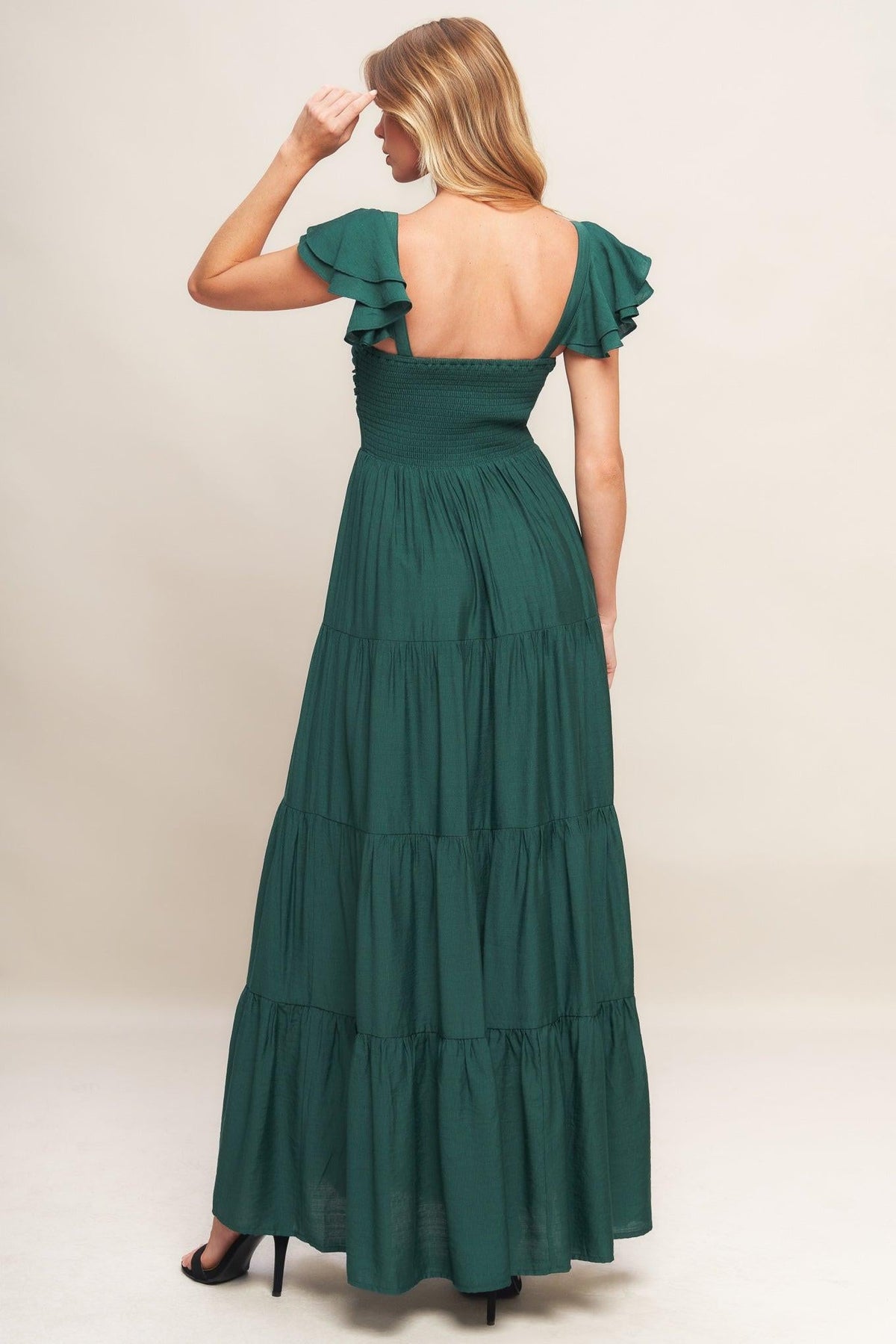 SUMMER MILK FOREST GREEN WOVEN MAXI DRESS