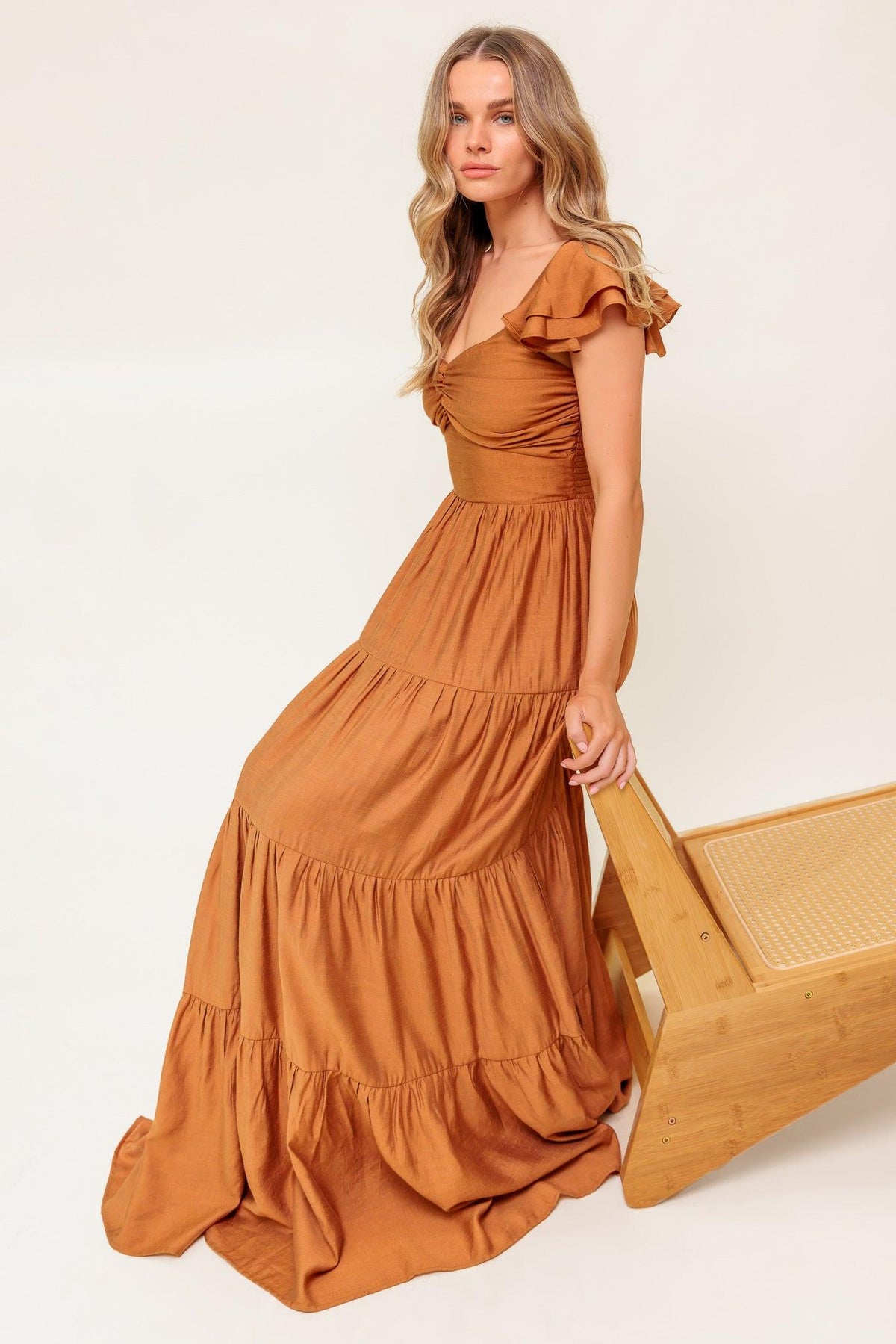 VESTIDO MAXI TEJIDO COLOR ÓXIDO LECHE DE VERANO
