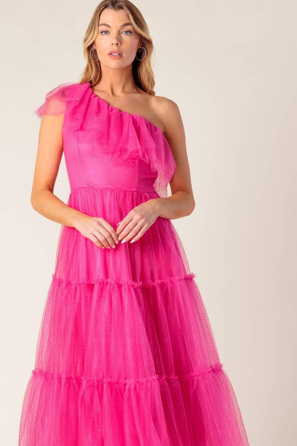 SOME FRESH AIR FUCHSIA TULLE MIDI DRESS
