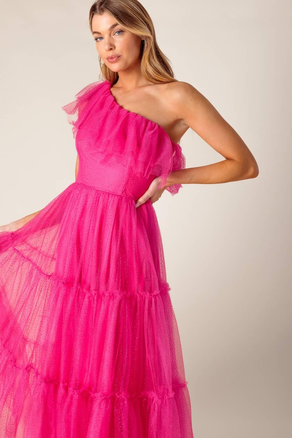 SOME FRESH AIR FUCHSIA TULLE MIDI DRESS