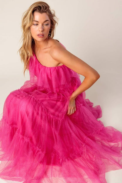 SOME FRESH AIR FUCHSIA TULLE MIDI DRESS