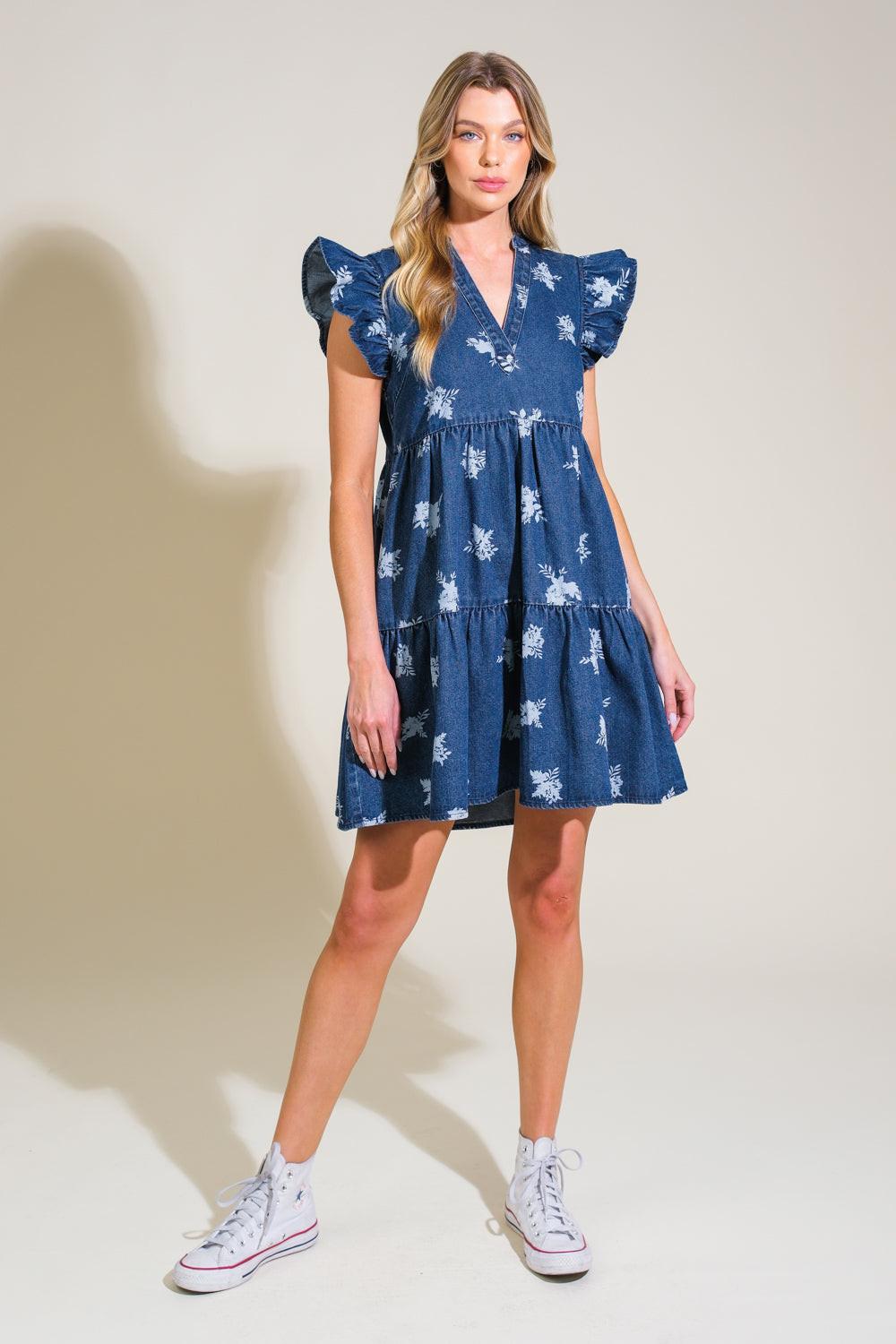 MINIVESTIDO DE MEZCLILLA ROMÁNTICAMENTE ENTRELADO