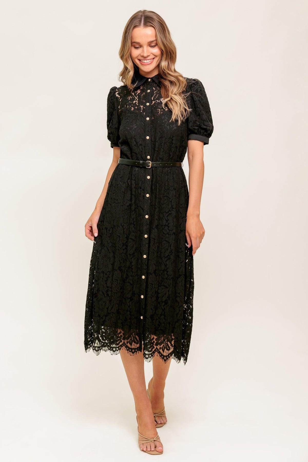 TIMID TO TENACIOUS WOVEN LACE SHIRT DRESS