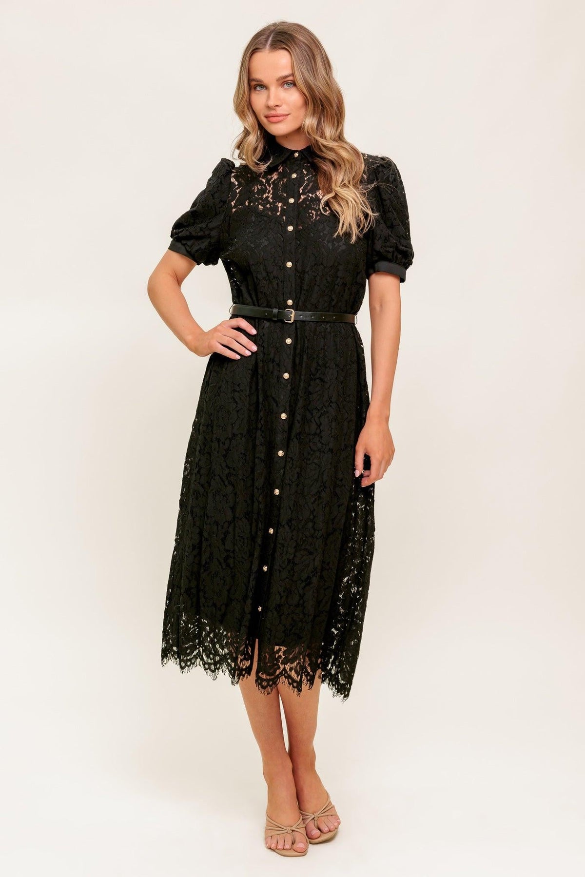 TIMID TO TENACIOUS WOVEN LACE SHIRT DRESS
