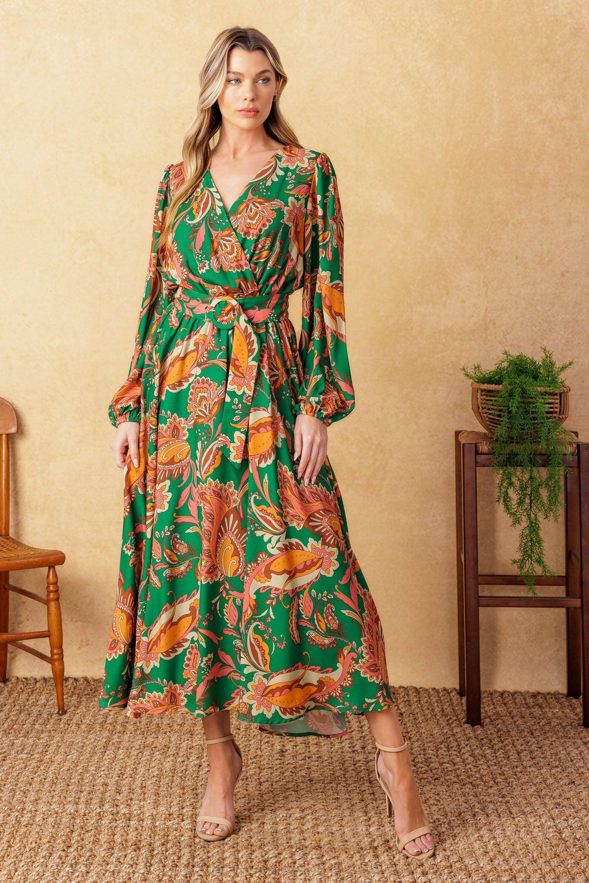 SUNNYSIDE FLORALS WOVEN MIDI DRESS