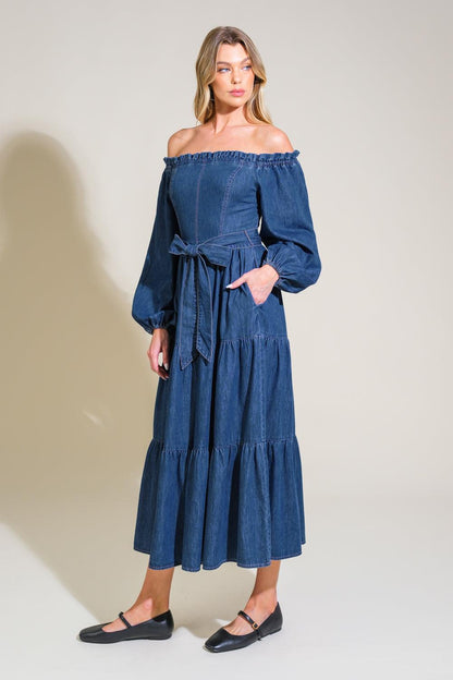 ARTISTIC IMPULSE DENIM MIDI DRESS