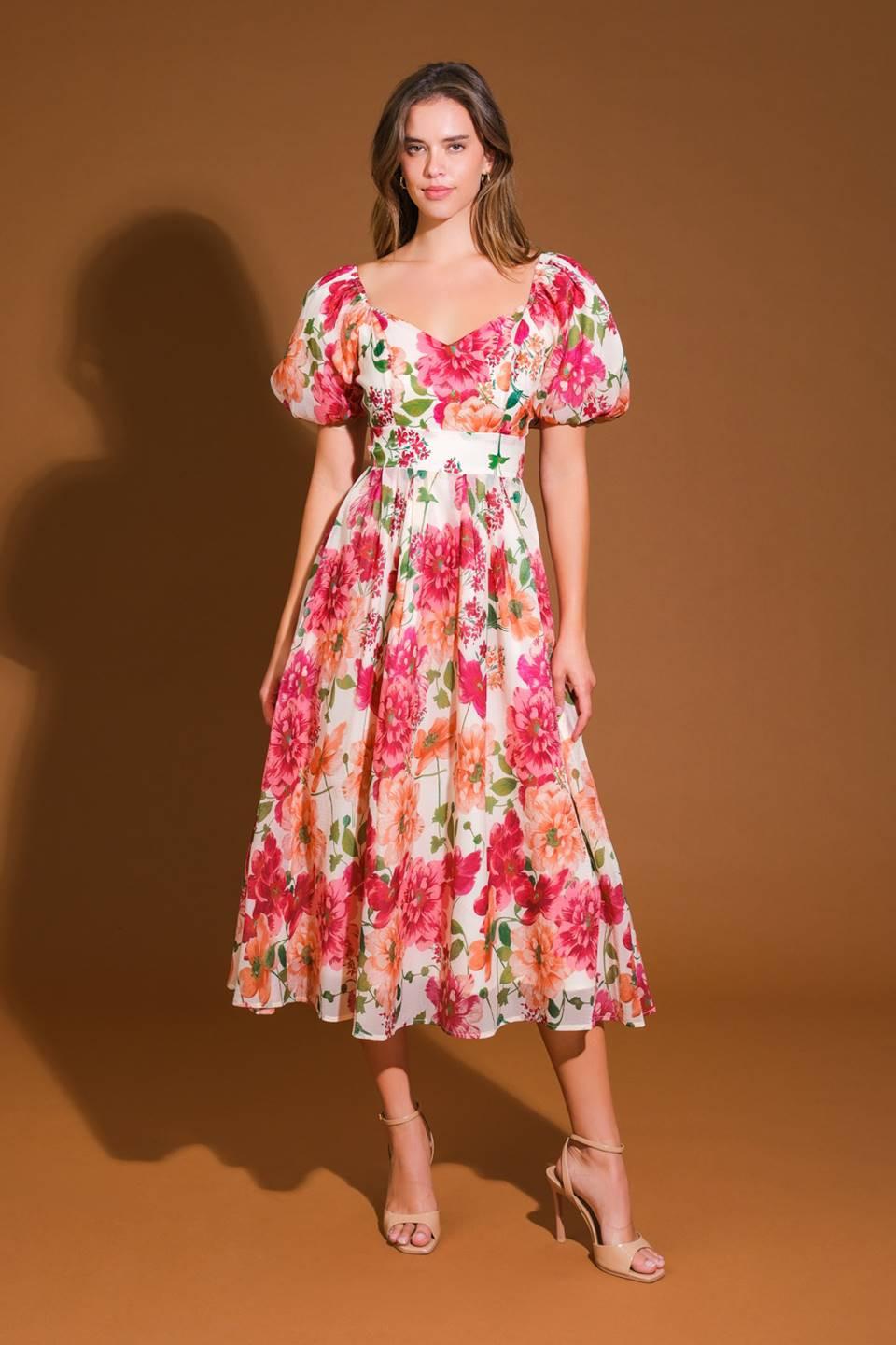 VESTIDO MIDI TEJIDO DE ENSUEÑO FLORAL