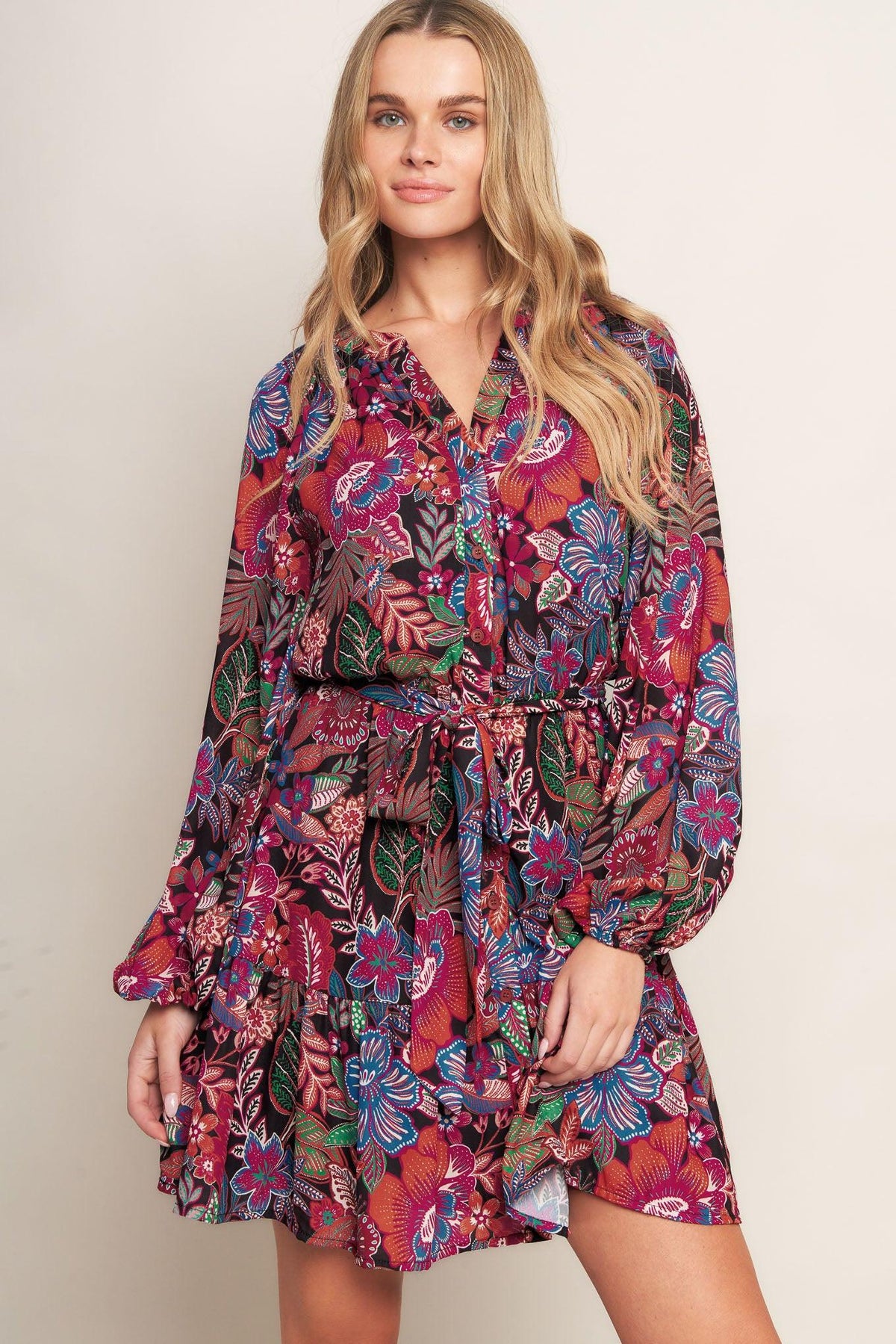 FLORAL BLISS WOVEN MINI DRESS