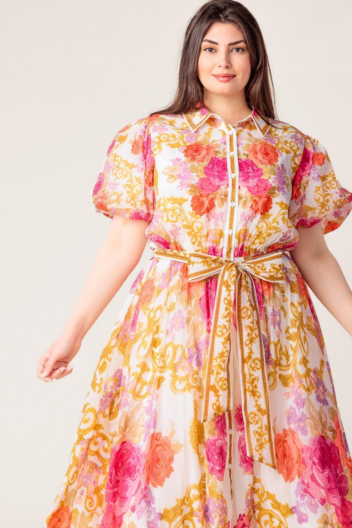 GARDEN TAPESTRY IVORY FLORAL WOVEN MIDI DRESS