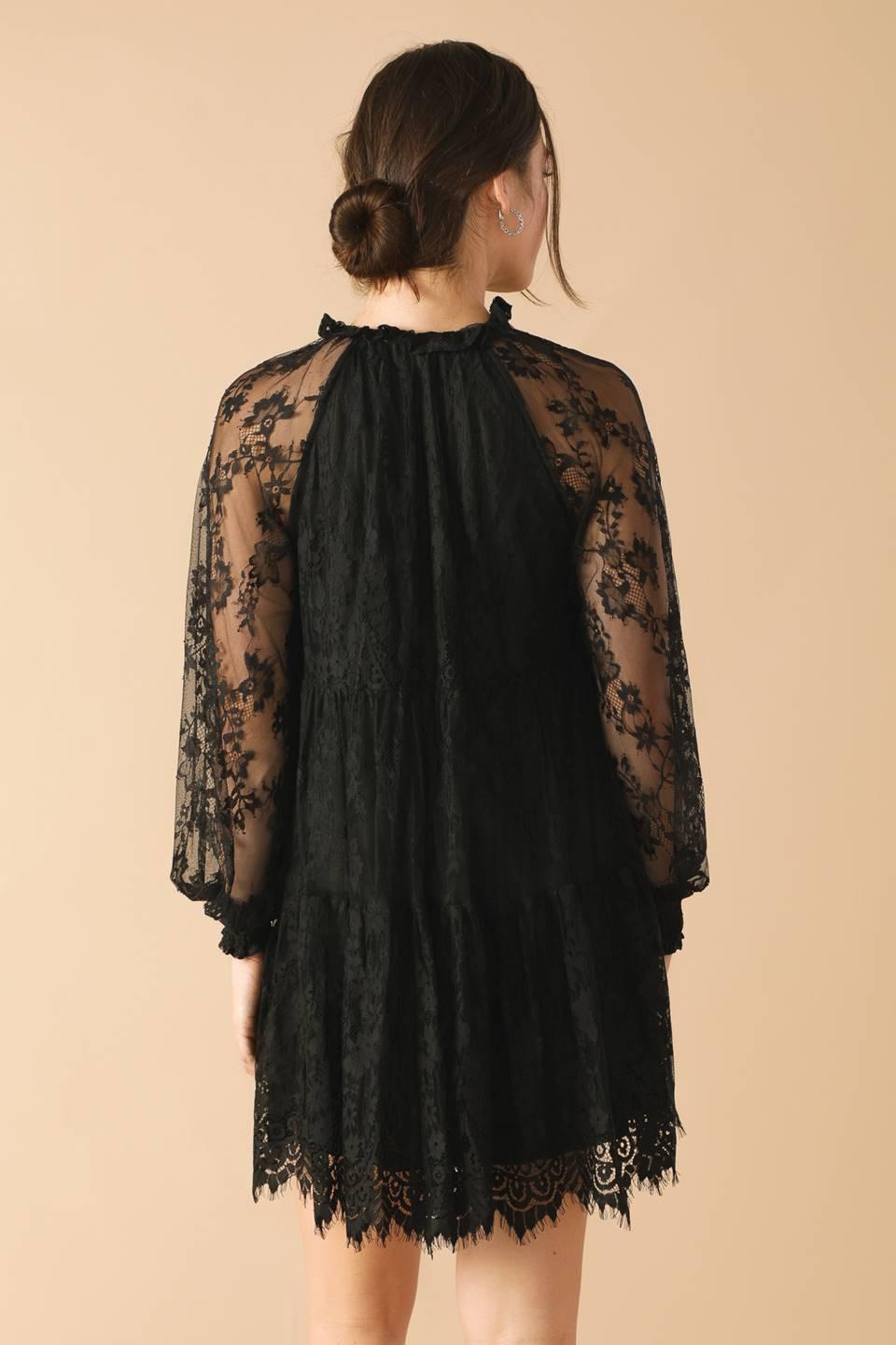 THIS & THAT BLACK WOVEN LACE MINI DRESS