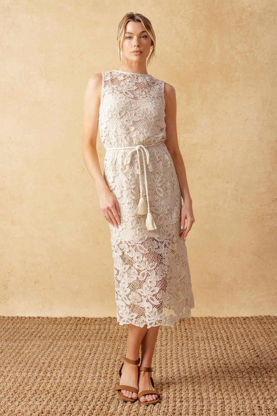 VESTIDO MIDI TEJIDO DE ENCAJE TESOROS ETERNOS