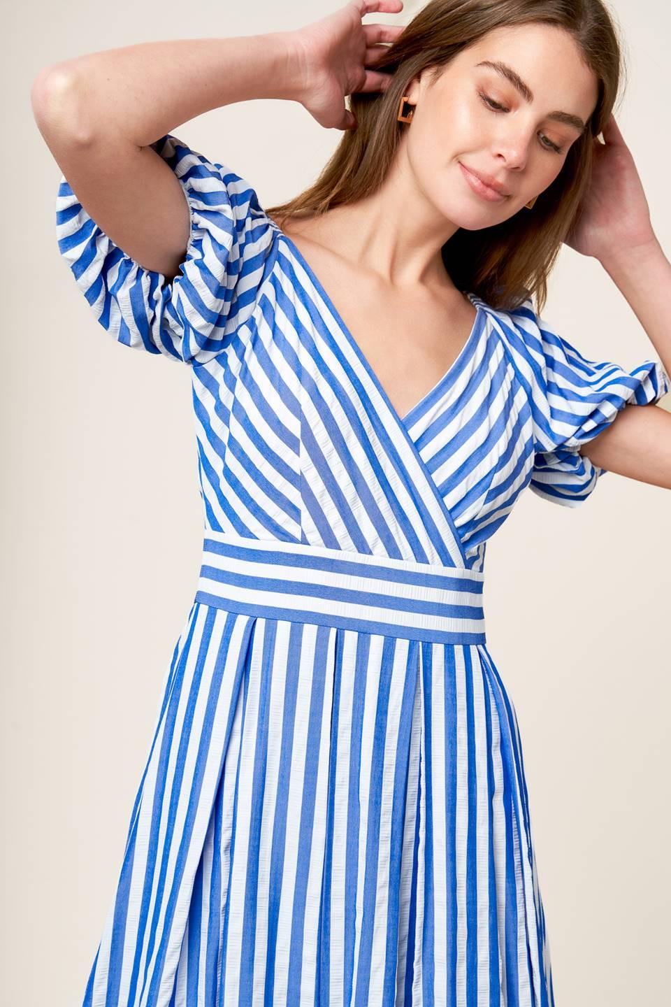 VESTIDO MIDI AZUL TEJIDO SUNSET STEPS