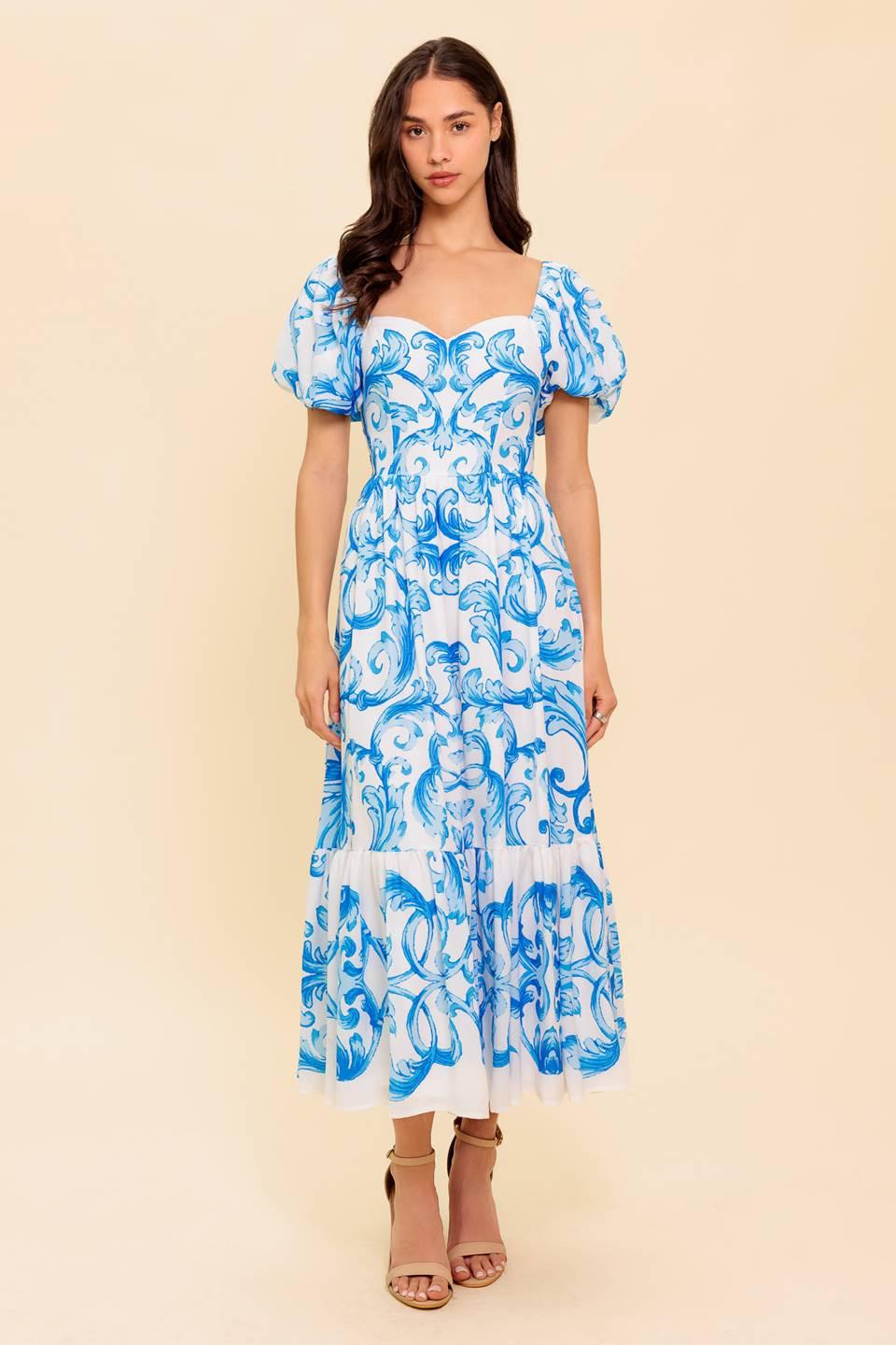 A WORK OF ART BLUE WOVEN MIDI DRESS