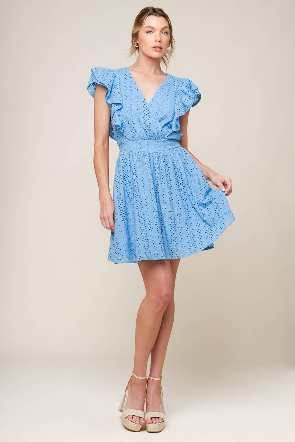 VESTIDO MINI TEJIDO AZUL CELESTE KEEP ME CLOSE