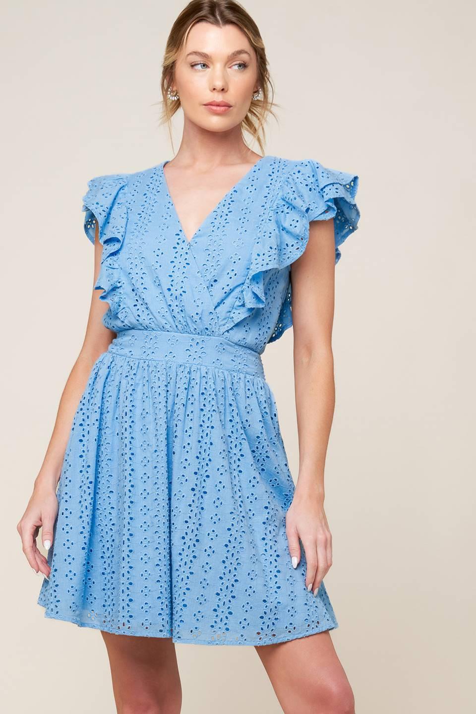 VESTIDO MINI TEJIDO AZUL CELESTE KEEP ME CLOSE