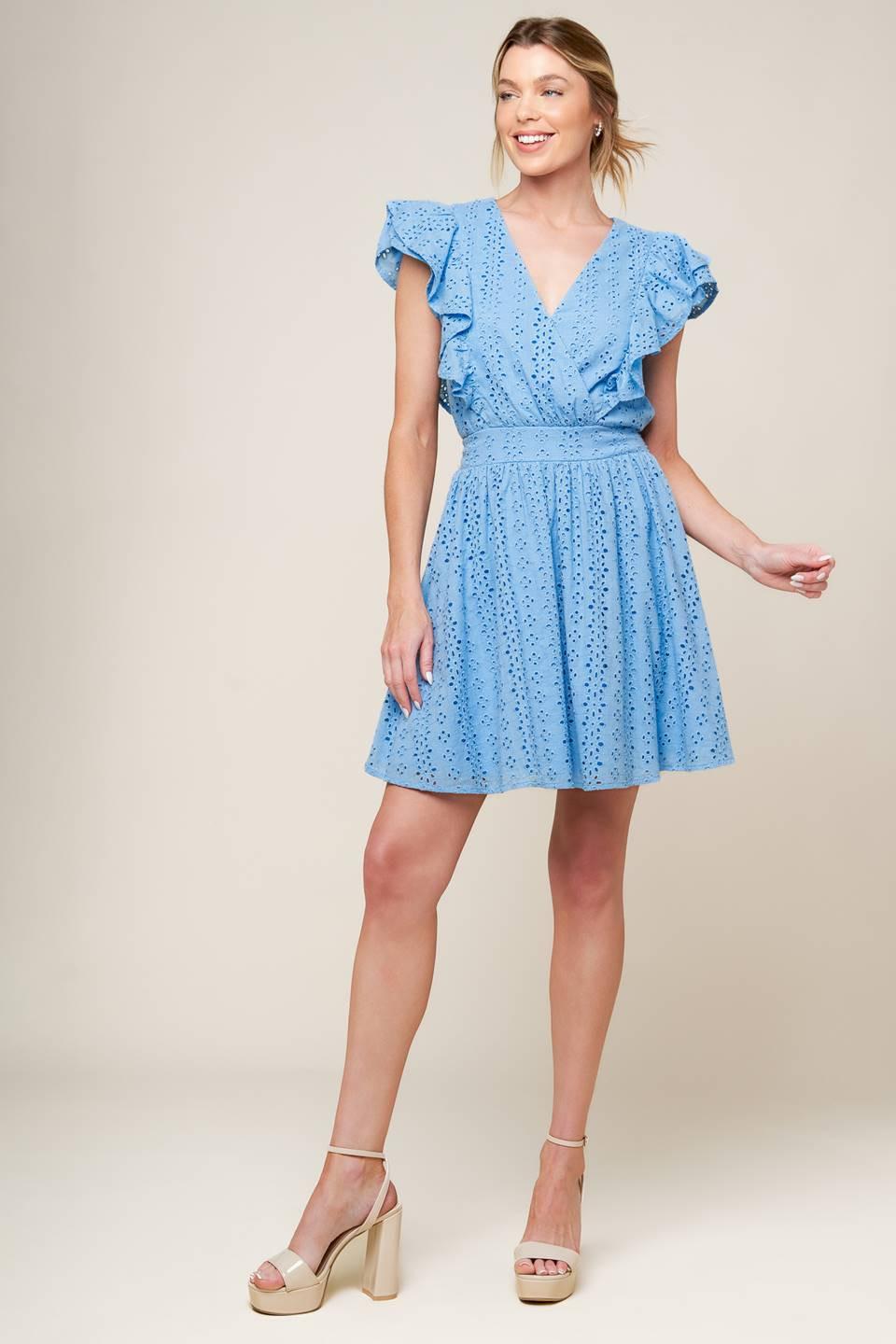 VESTIDO MINI TEJIDO AZUL CELESTE KEEP ME CLOSE