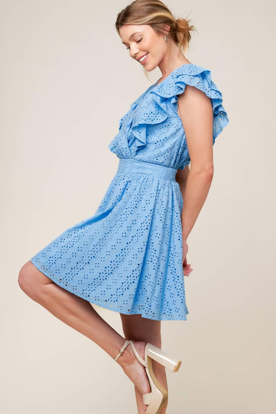 VESTIDO MINI TEJIDO AZUL CELESTE KEEP ME CLOSE
