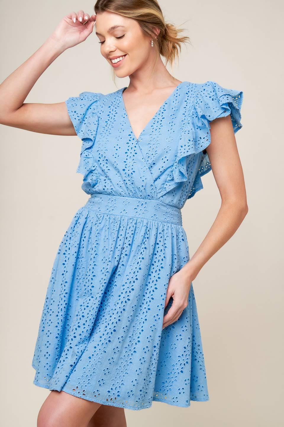 VESTIDO MINI TEJIDO AZUL CELESTE KEEP ME CLOSE