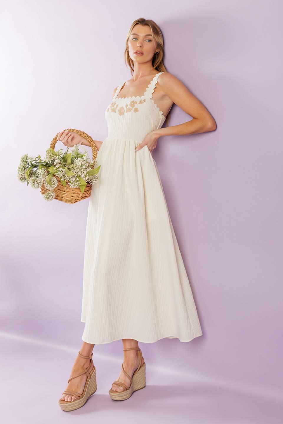 VESTIDO MIDI TEJIDO CREMA TOTAL CRUSH