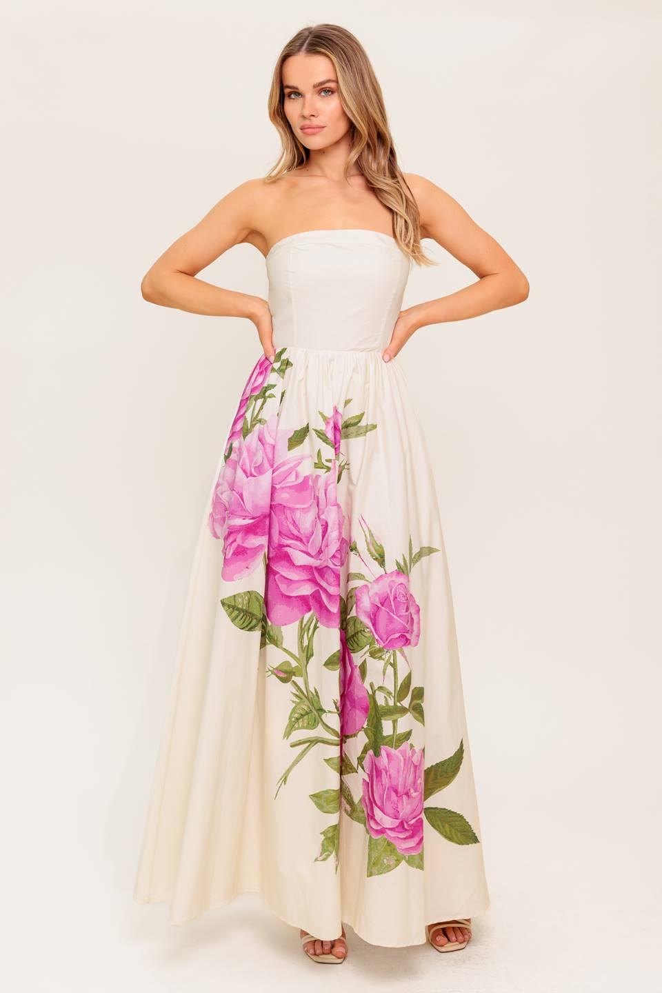 CAUGHT IN THE BREEZE FLORAL WOVEN MAXI DRESS