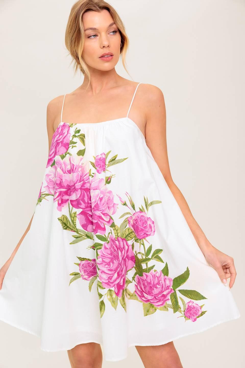GARDEN WHISPERS PINK FLORAL WOVEN MINI DRESS