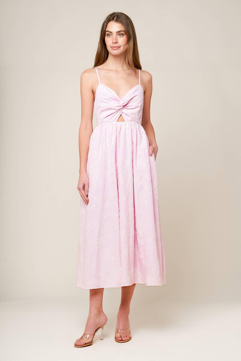 VESTIDO MIDI TEJIDO ROSA A LO LARGO DE LA ORILLA