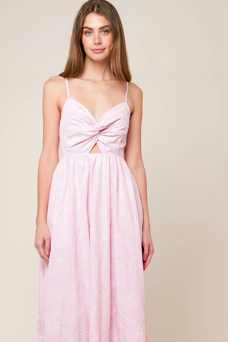 VESTIDO MIDI TEJIDO ROSA A LO LARGO DE LA ORILLA