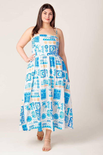 FLOWER GIRL BLUE WOVEN MIDI DRESS