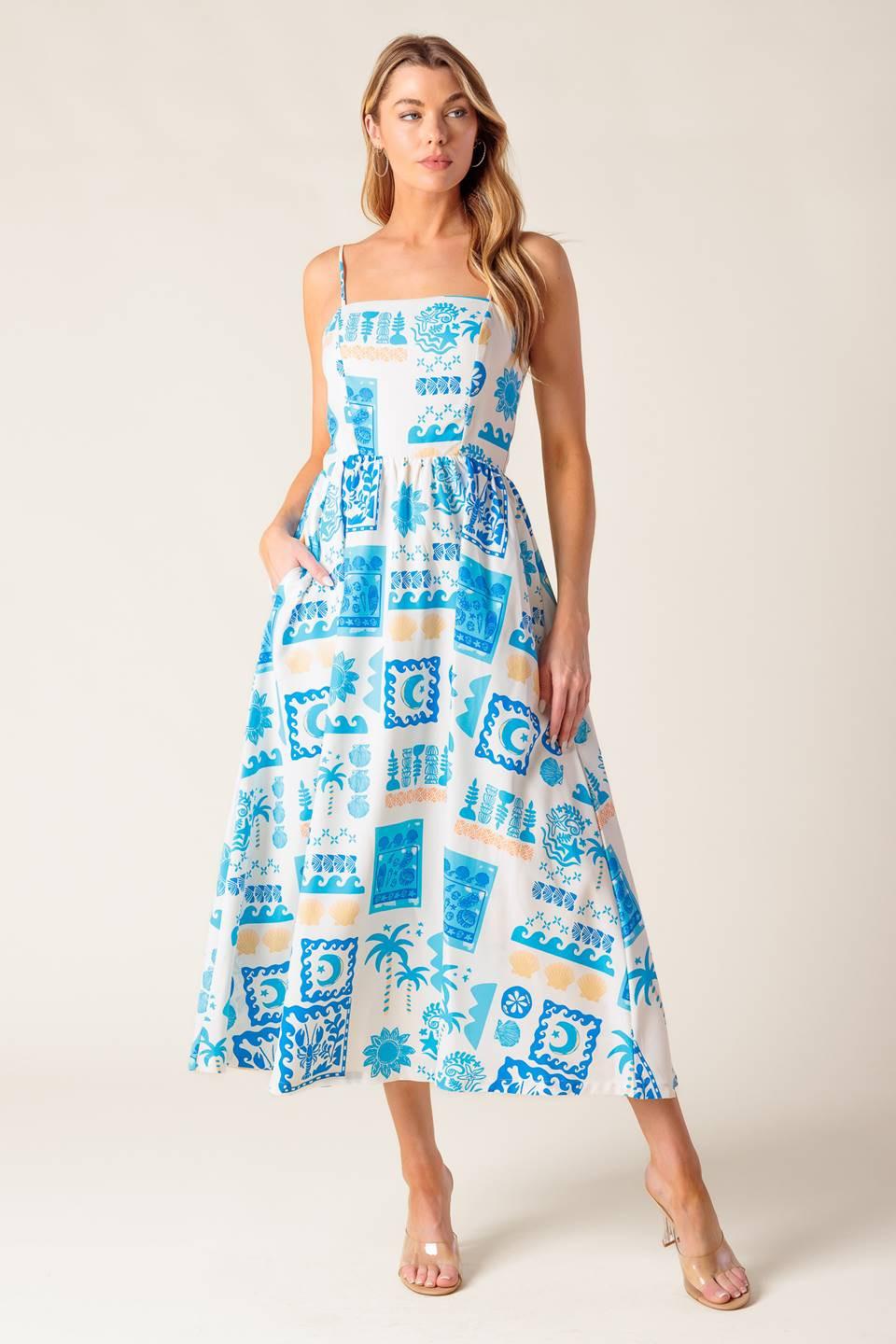 VESTIDO MIDI AZUL TEJIDO DE NIÑA DE LAS FLORES