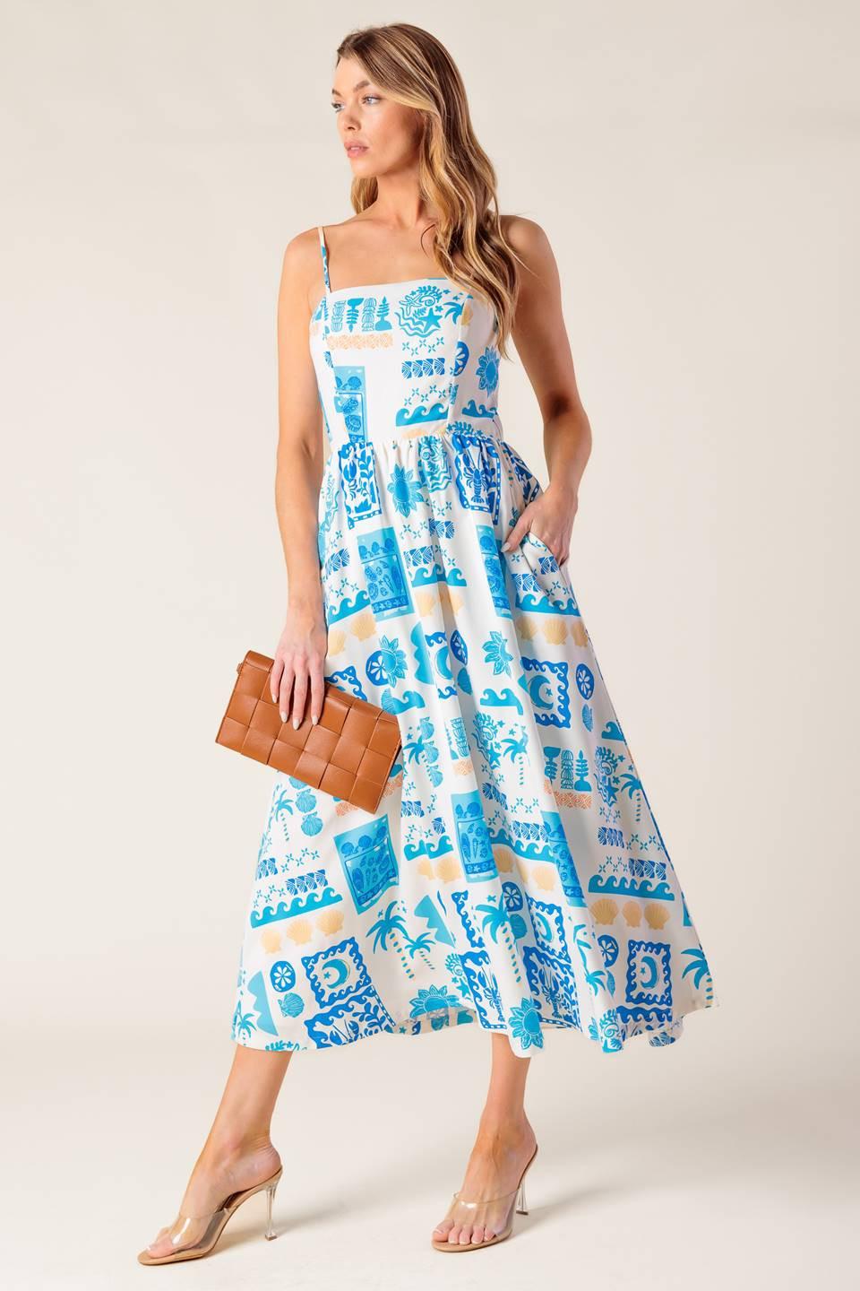 VESTIDO MIDI AZUL TEJIDO DE NIÑA DE LAS FLORES