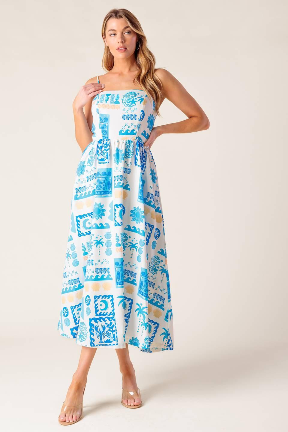 VESTIDO MIDI AZUL TEJIDO DE NIÑA DE LAS FLORES