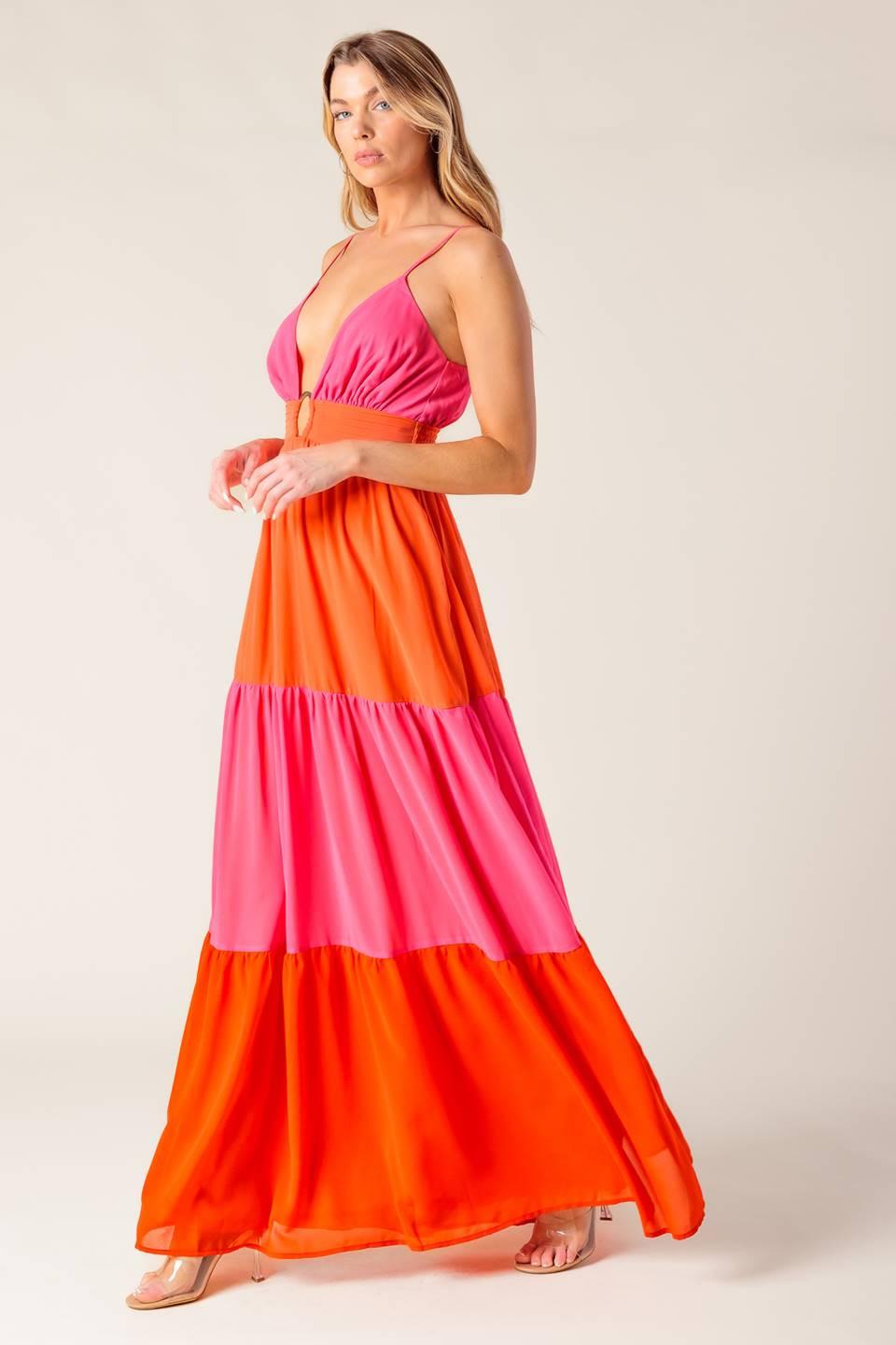 VESTIDO MAXI TEJIDO COLOR BLOCK REGAL RISE