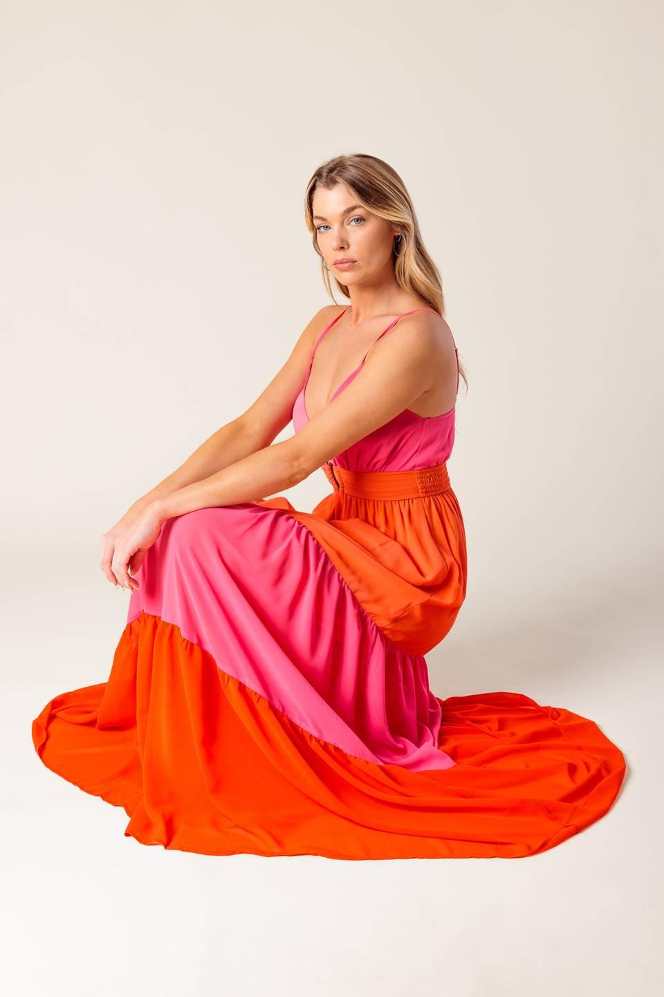 VESTIDO MAXI TEJIDO COLOR BLOCK REGAL RISE