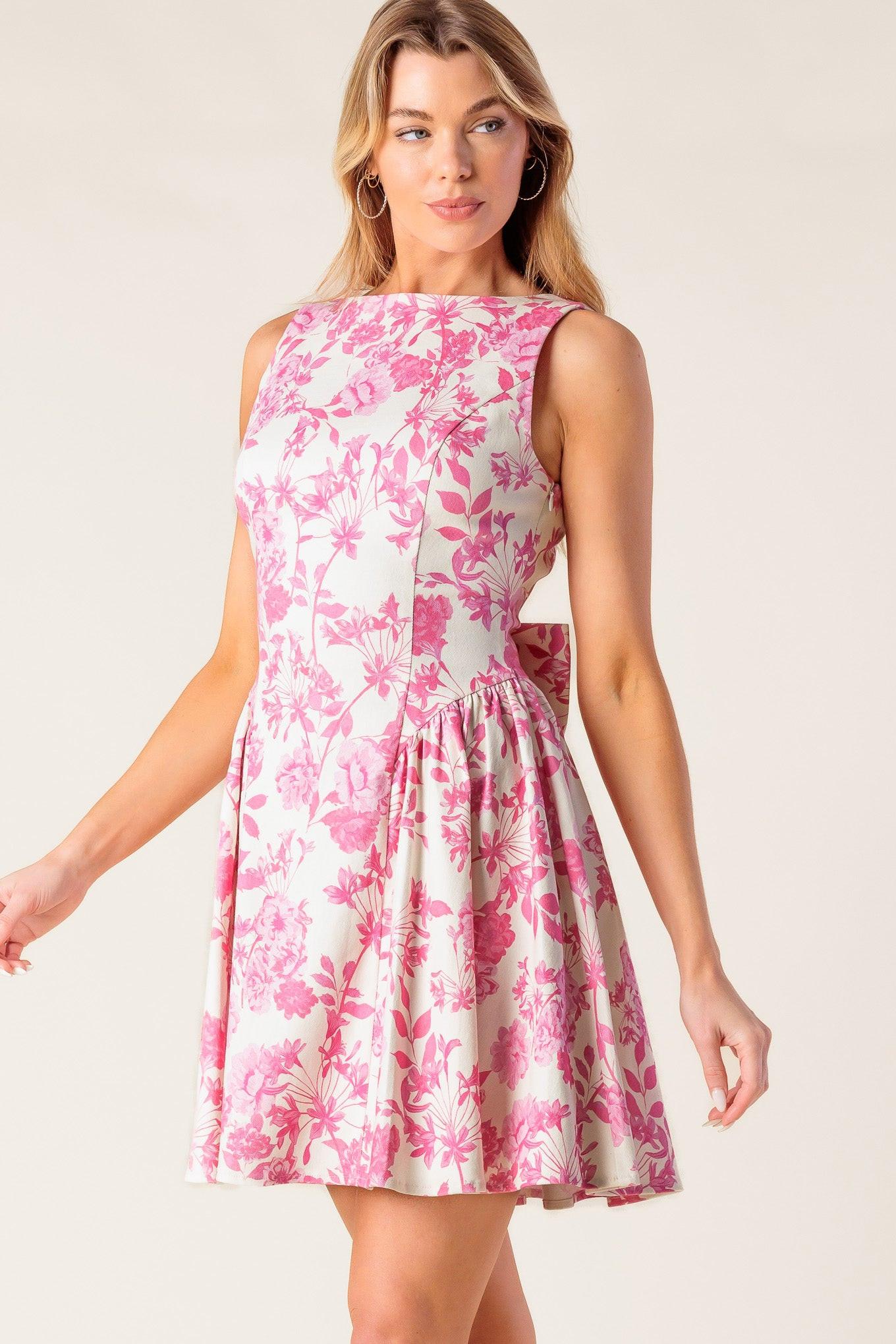 ADVENTURE ISLAND PINK WOVEN MINI DRESS