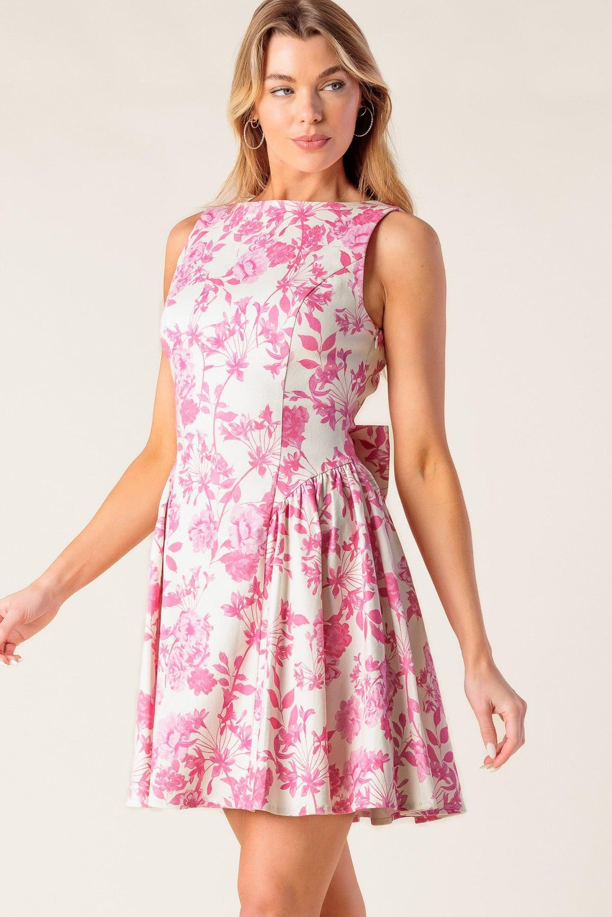 ADVENTURE ISLAND PINK WOVEN MINI DRESS