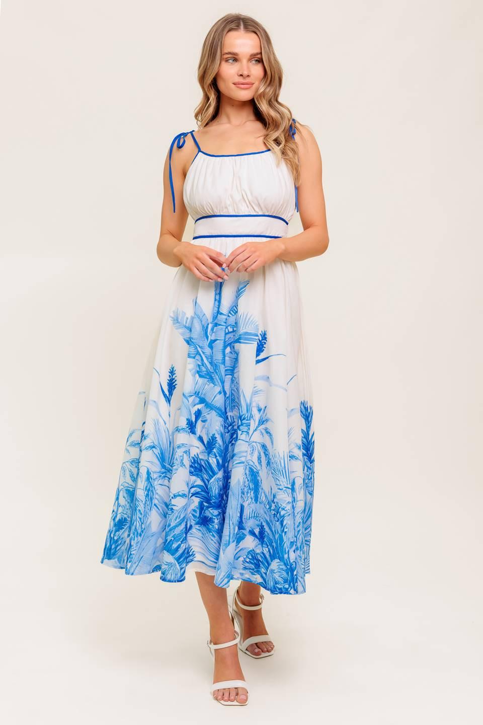 GARDEN BREEZE BLUE WOVEN MIDI DRESS