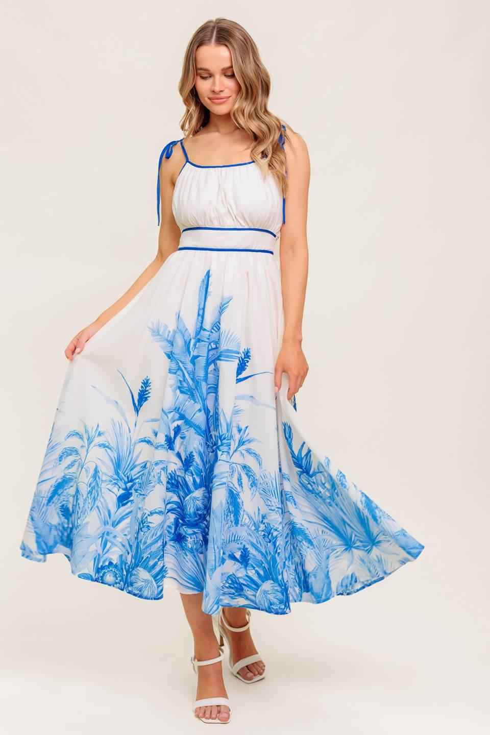 GARDEN BREEZE BLUE WOVEN MIDI DRESS