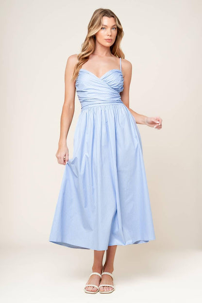 SUMMER INVITE PASTEL BLUE WOVEN MIDI DRESS