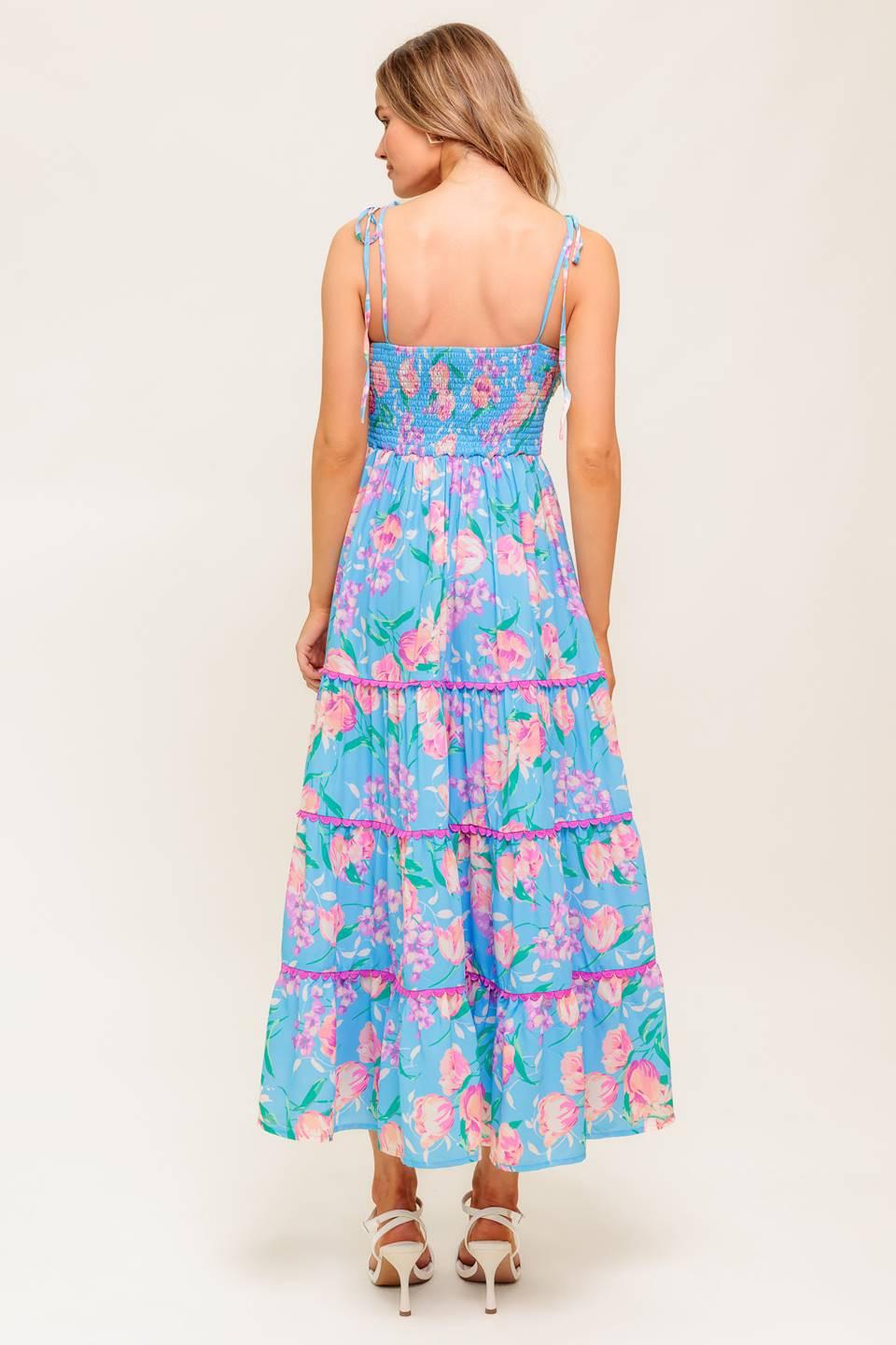 SOFT BLOOM BLUE WOVEN MIDI DRESS
