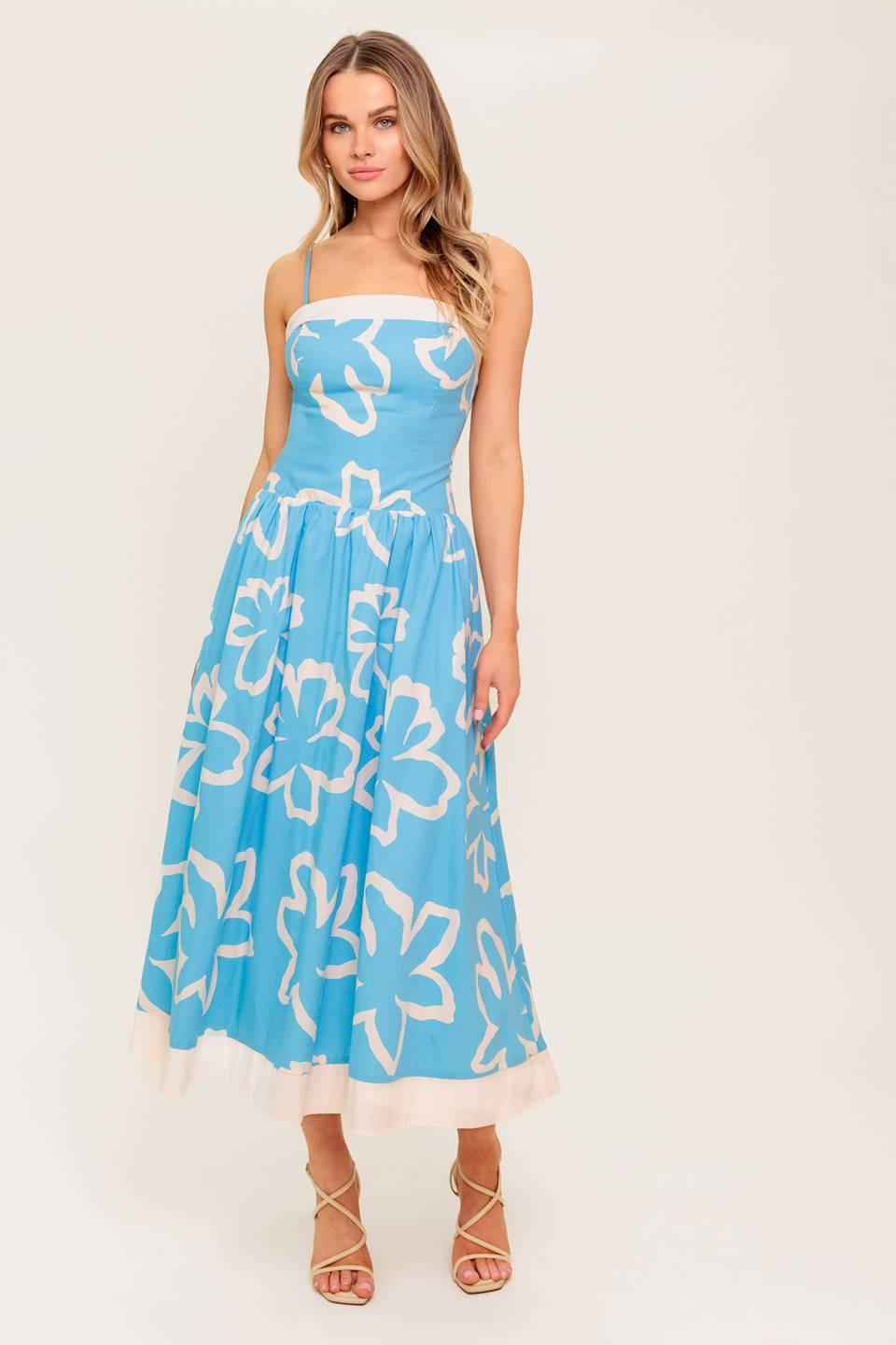 VESTIDO MIDI TEJIDO AZUL SERENE PETALS