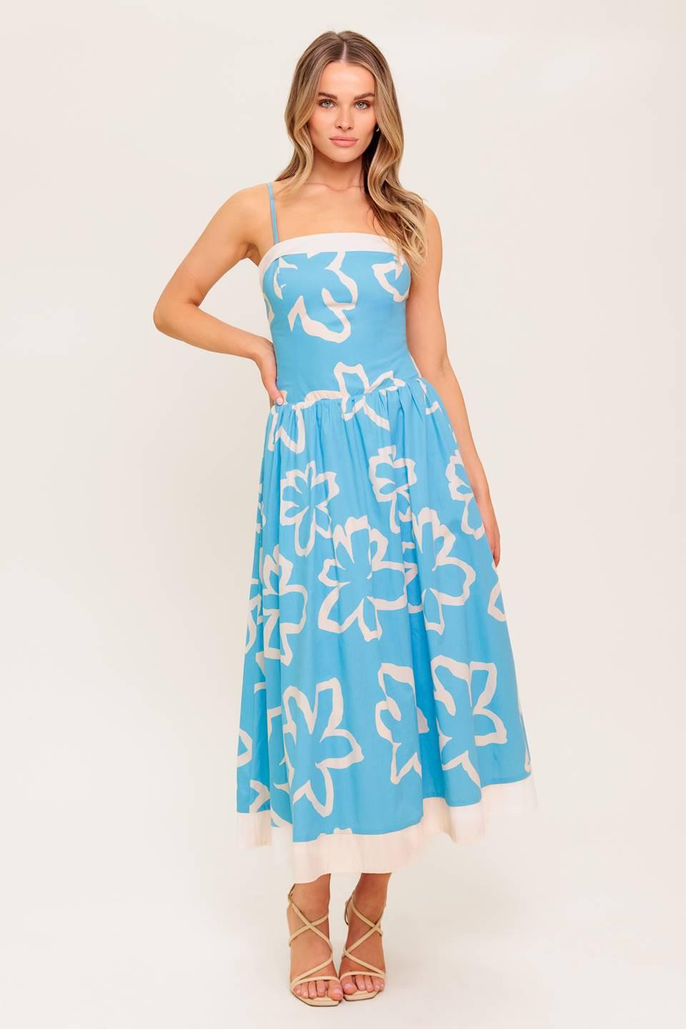 VESTIDO MIDI TEJIDO AZUL SERENE PETALS