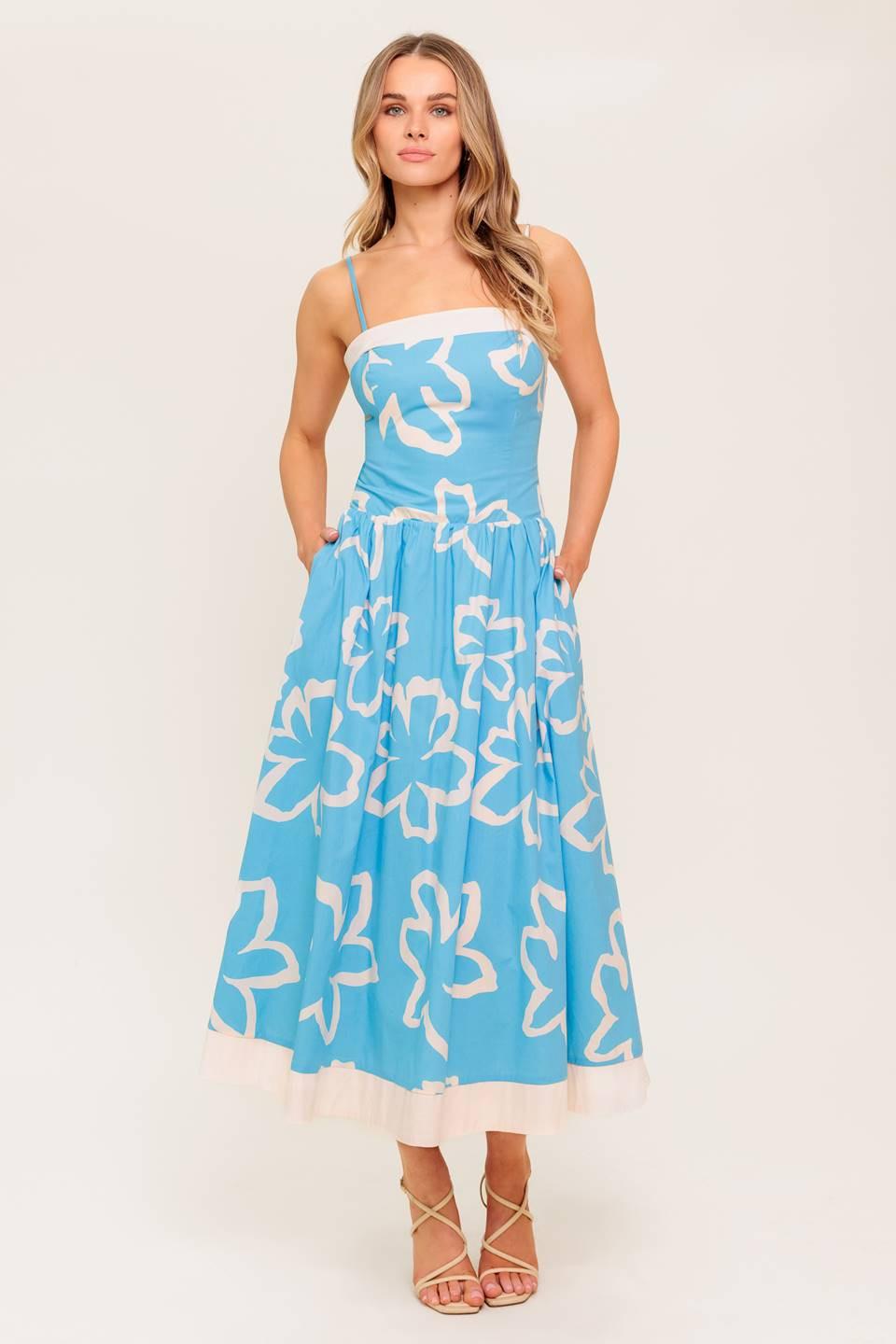 VESTIDO MIDI TEJIDO AZUL SERENE PETALS