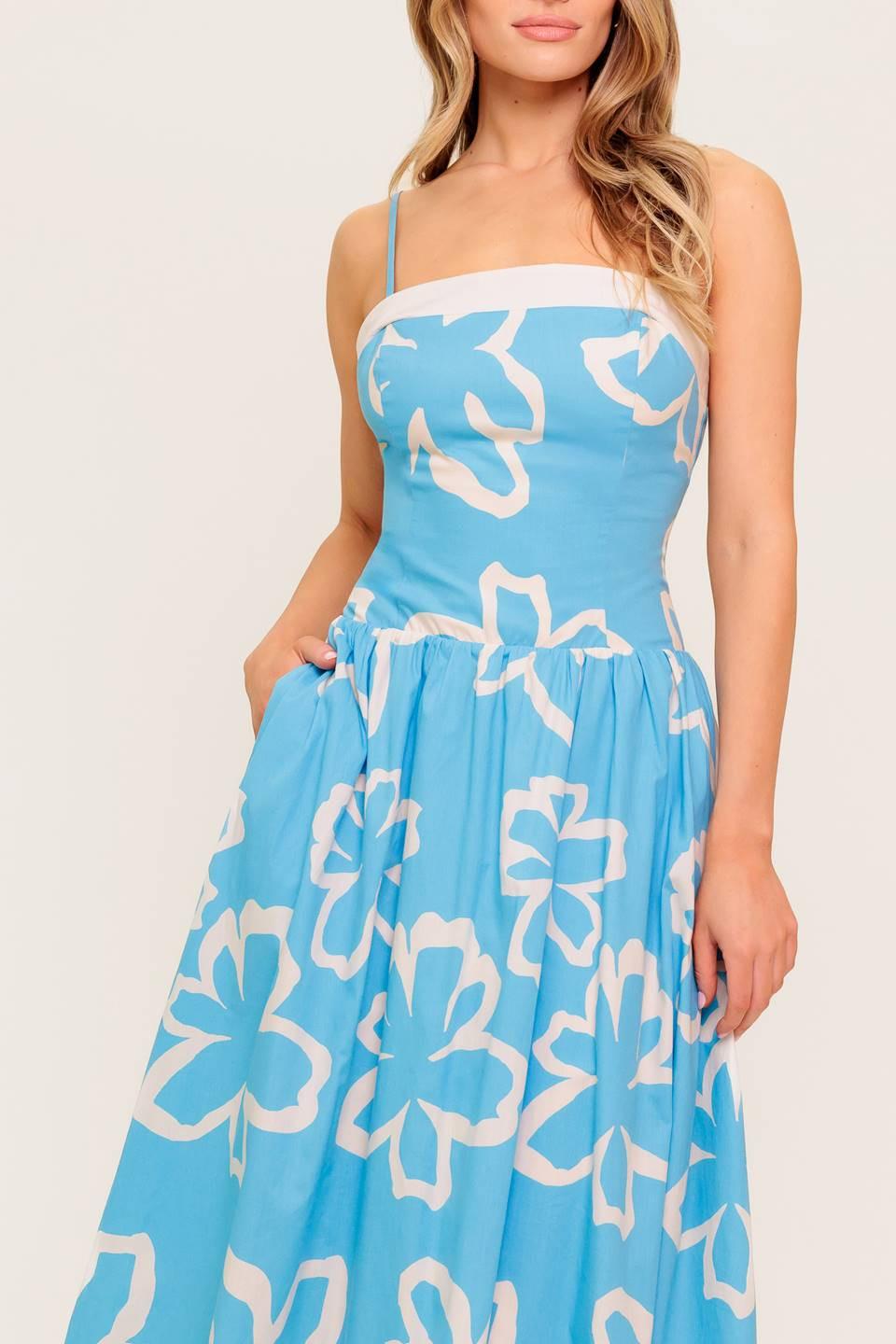VESTIDO MIDI TEJIDO AZUL SERENE PETALS