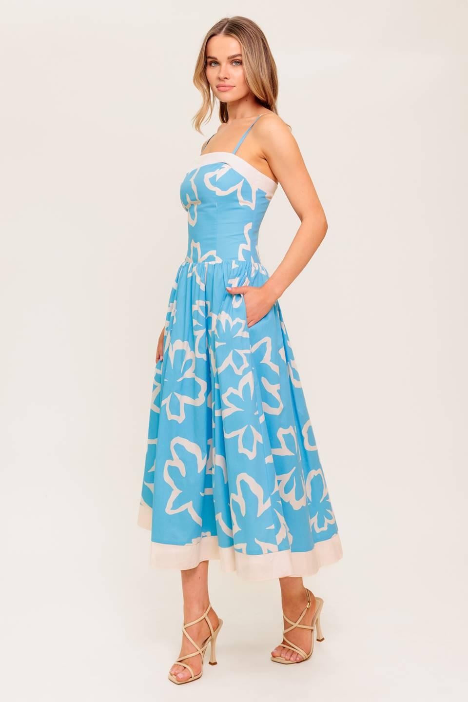 VESTIDO MIDI TEJIDO AZUL SERENE PETALS
