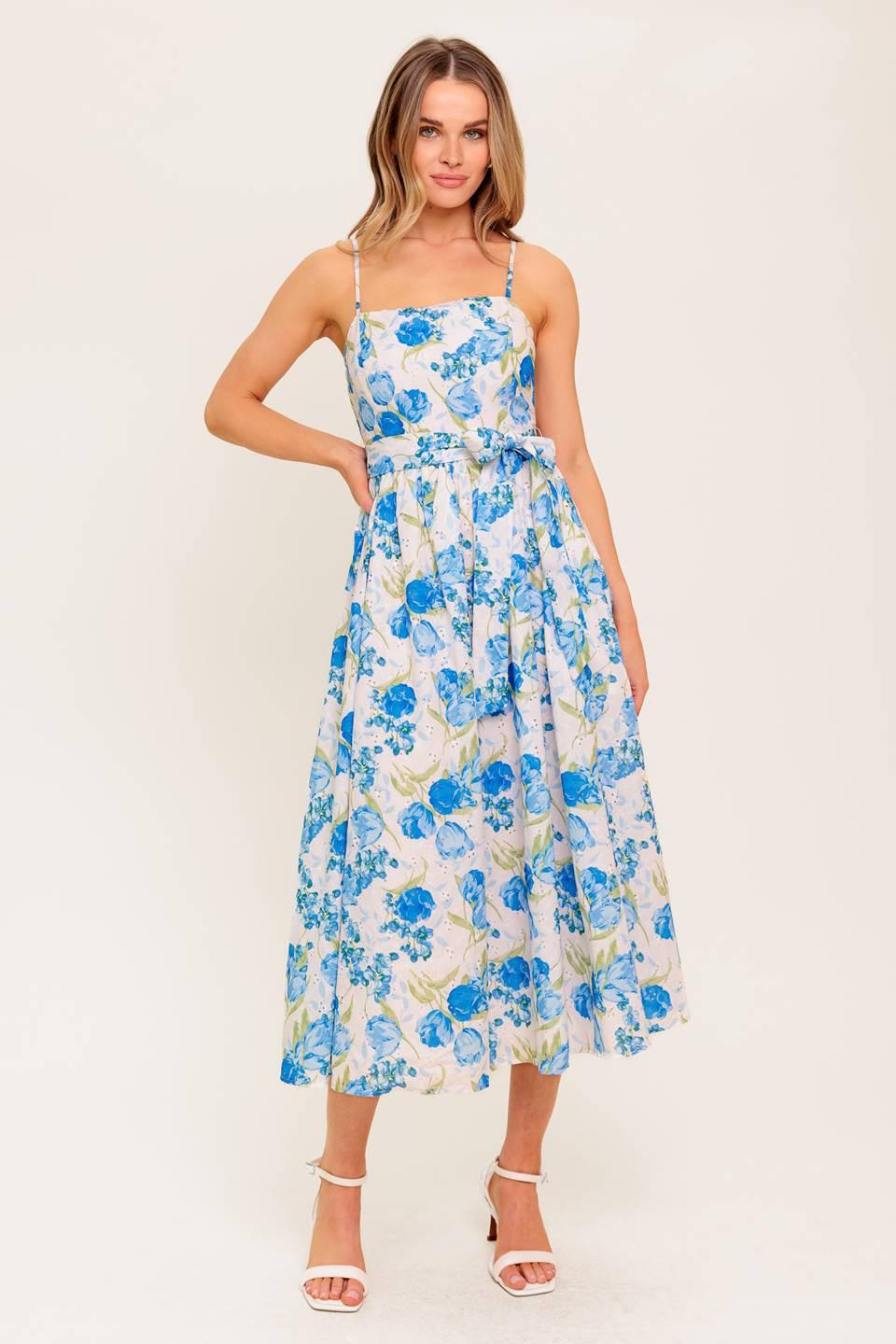 VESTIDO MIDI TEJIDO FLORAL ROSY MOOD