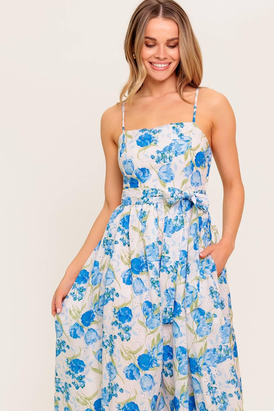 VESTIDO MIDI TEJIDO FLORAL ROSY MOOD