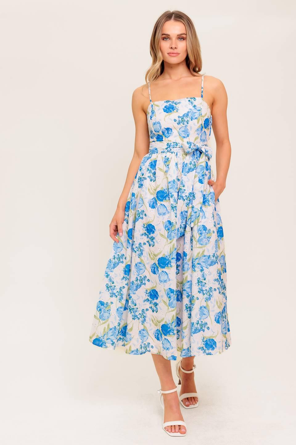 VESTIDO MIDI TEJIDO FLORAL ROSY MOOD