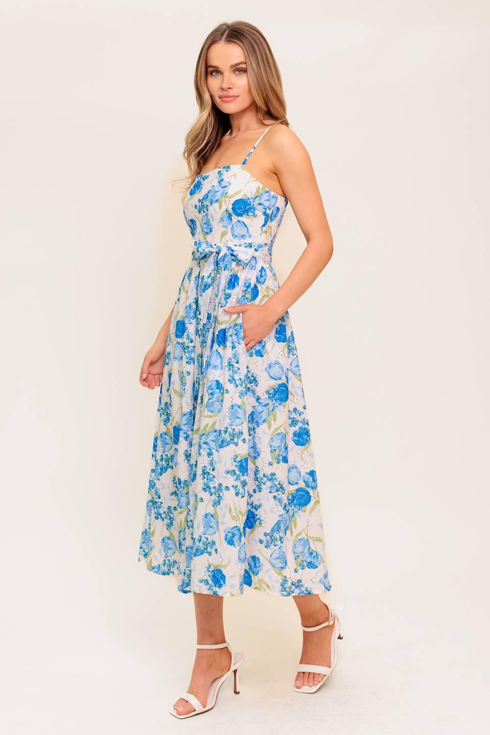 VESTIDO MIDI TEJIDO FLORAL ROSY MOOD